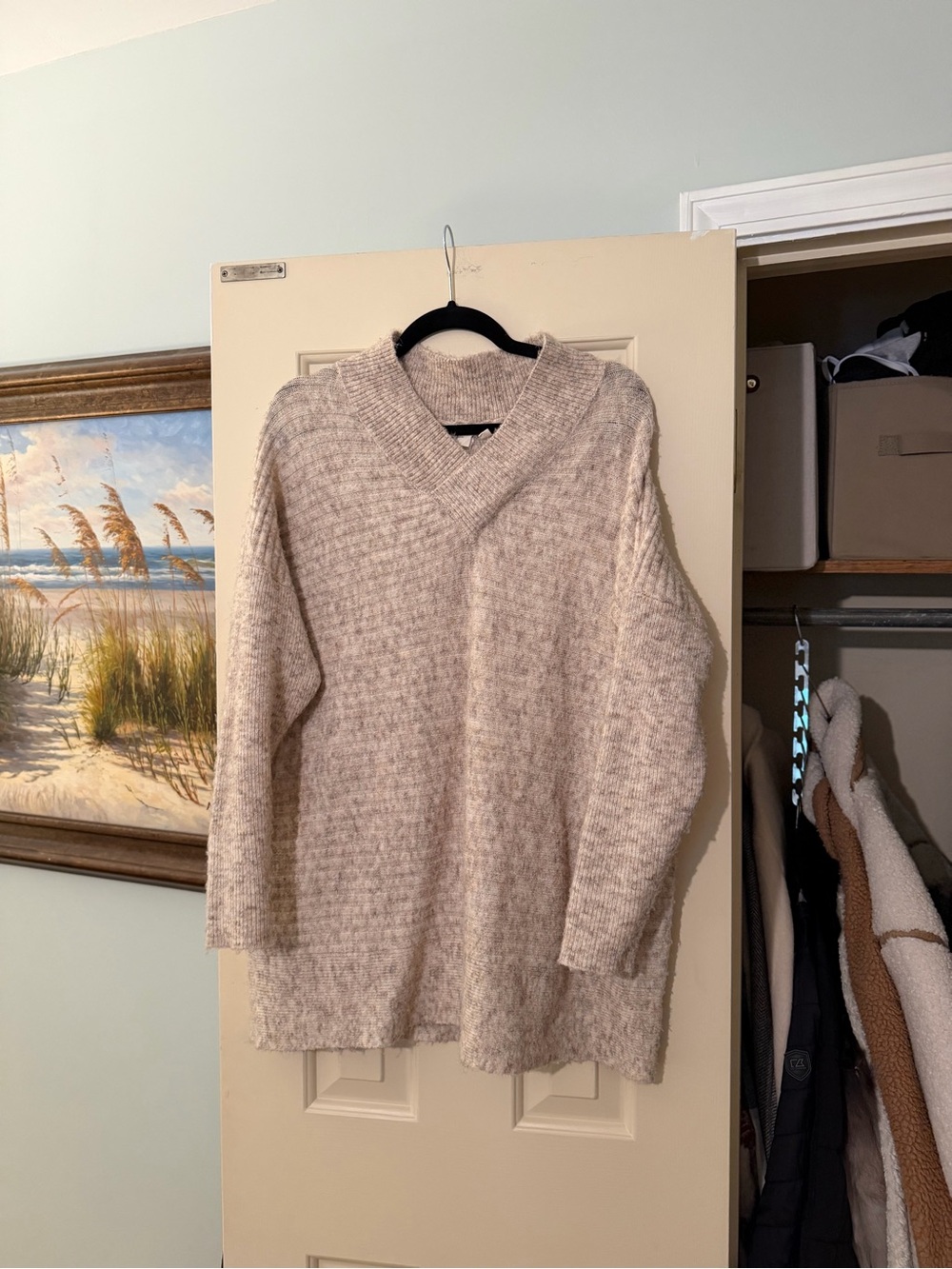 RD Style Men's V-Neck Sweater in Light Beige Heather